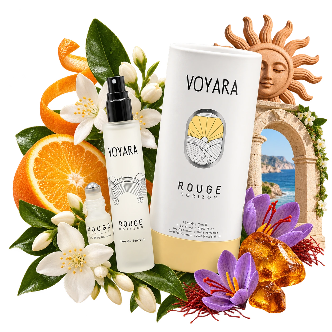 Rouge Horizon fragrance with florals and travel details